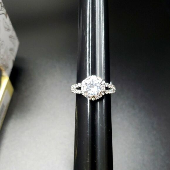 White Gold Cushion Cut Engagement Ring - Picture 2 of 7